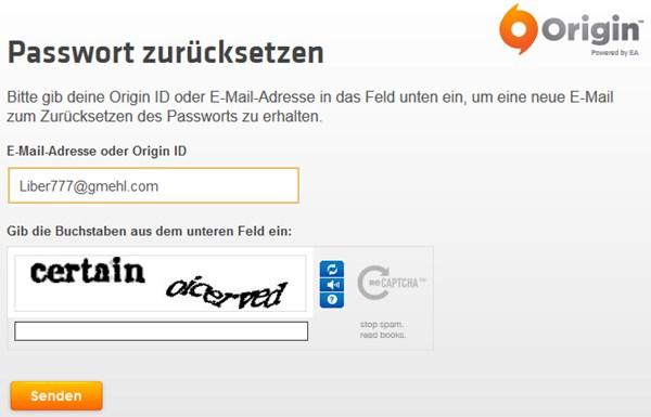 Origin-Passwort zurücksetzen